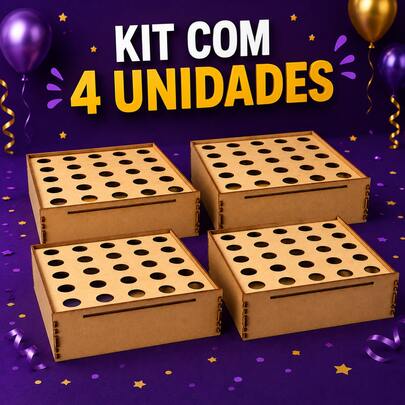 Kit 4 Suporte Para Doces Tubetes Expositor Suporte Cones Sorvete MDF 25 Lugares Buffet Festa