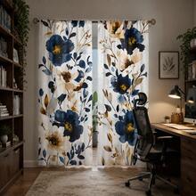 2pcs Blue & White Watercolor Floral Pattern Semi-Sheer Bedroom Curtains, 90GSM Polyester Semi-Transparent Privacy Protection, Elegant Style Living Room Curtains, Kitchen Curtains, Suitable For Home, Room, Kitchen Partition Or Decoration, Rod Pocket Design Easy Installation, Quick Dry, Washable, Fade-Resistant, Lightweight Removable Curtains - Multicolor - View 7
