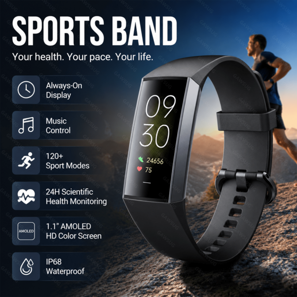 GAWSUG Smart Watch, 1.1" AMOLED Always-On Display With Body Temperature & Blood Pressure Monitor, For Fitness Workout & Daily Life, For Men Women, IP68 Waterproof Activity Tracker Compatible With Android IOS, Message Reminder Perfect Family Gift