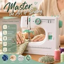 520A Portable Electric Sewing Machine, Household Double-Needle Double-Thread Automatic On-Line Multi-Function Sewing Machine, 12 Kinds Of Sewing Patterns, Adjustable Speed, With Lighting, Suitable For Family Use, - Mint Green - View 10
