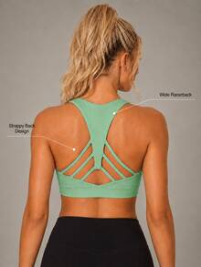 Sodalemon Sujetador deportivo para mujer con cuello cuadrado, tirantes anchos y espalda cruzada, bralette de fitness con múltiples tirantes, almohadillas desmontables y banda ancha - verde menta - Ver 1