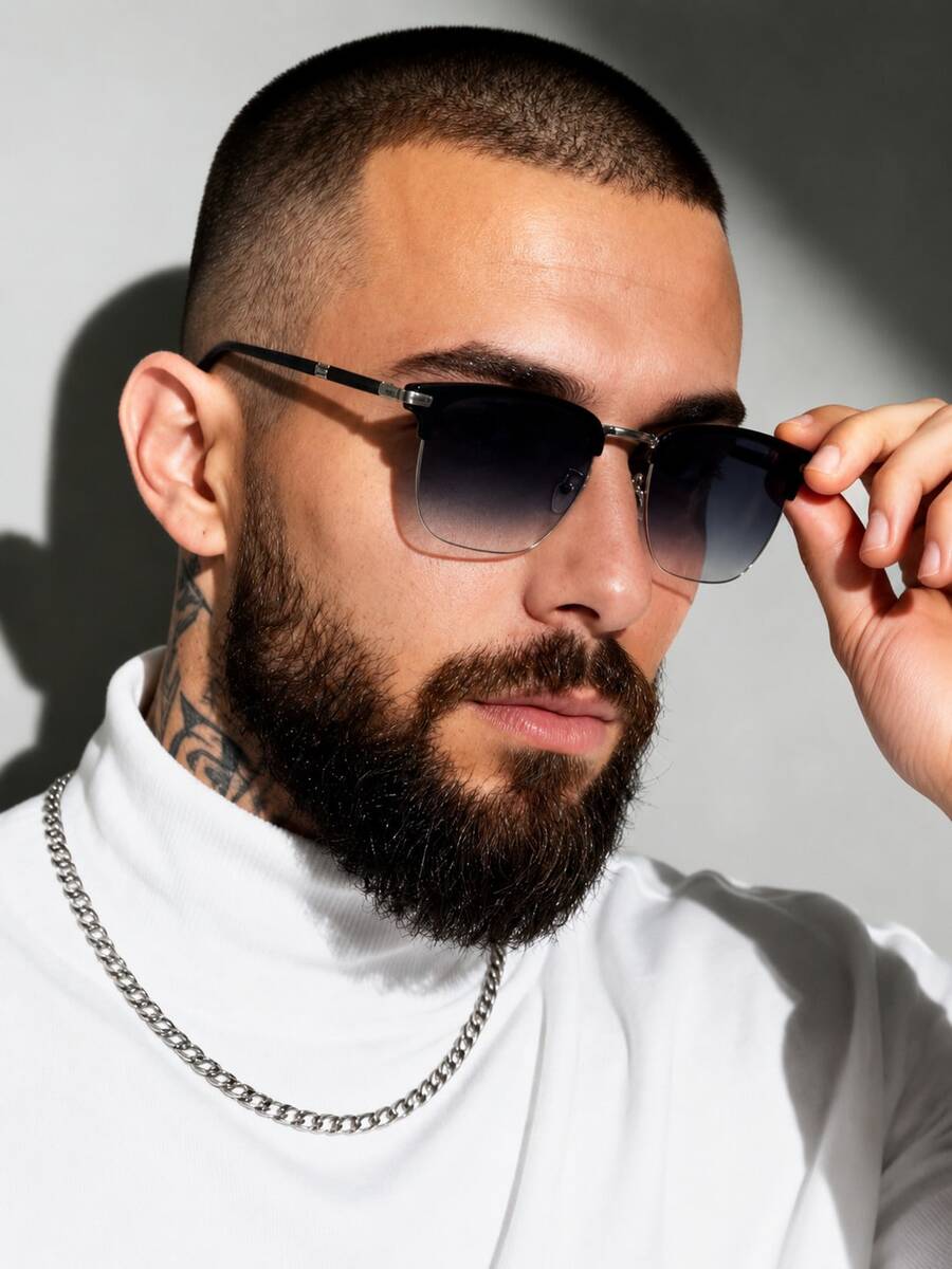 Men's And Cool Sports Semi-Rimless Fashion Glasses Men's Fashionable Glasses, Men's Sports Style, Suitable For Fitness And Vacation - Multicolor - View 1
