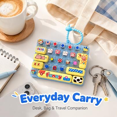 Portable Mini Keyboard Clicker Fidget, Colorful Button Design Desk Accessory With Carrying Lanyard, Creative Bag Charm Pendant, Interactive Stress Relief Gadget For Office Travel Daily Carry, Unique Gift Idea