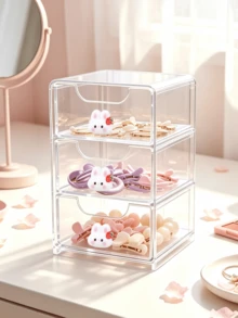 Mini Desktop Drawer Storage Box With Strawberry Rabbit Decoration, Multi-Layer Jewelry And Cosmetic Organizer, Desktop Storage, Suitable For Vanity, Bedroom, Office Supplies, Birthday Gift And Back To School Gift - Multicolor - View 2