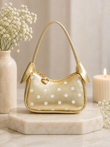 XD Mini Compact Girls Polka Dot Underarm Bag, Cute Crescent Moon With Star Pattern Mini Handbag, Vintage Polka Dot Style, Suitable For Storing Children's Small Items, Underarm And Handheld Dual Modes, Perfect Gift For Valentine's Day And Halloween For Kids - Multicolor - View 9