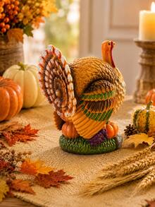 Thanksgiving Resin Turkey Tabletop Ornament With Pumpkin, Hand-Painted, Autumn Turkey Decoration, Suitable For Dining Tables, Home, Kitchen, And Office As A Harvest Decoration. - Multicolor - View 4