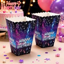 30/60pcs Birthday Popcorn Boxes, Purple Starry Sky Pattern Disposable Paper Candy Snack Boxes, Suitable For Kids, Glowing Music Theme Birthday Party Supplies, Tabletop Decor - Birthday Party Popcorn Boxes - View 2