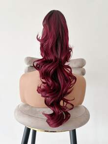 20-32 Inch Red Gradient Wavy Synthetic Hair Extensions, Heat-Resistant Fiber, Clip-In Design, Suitable For Women And Girls For Party And Daily Use, Halloween - Red Ombre - View 10
