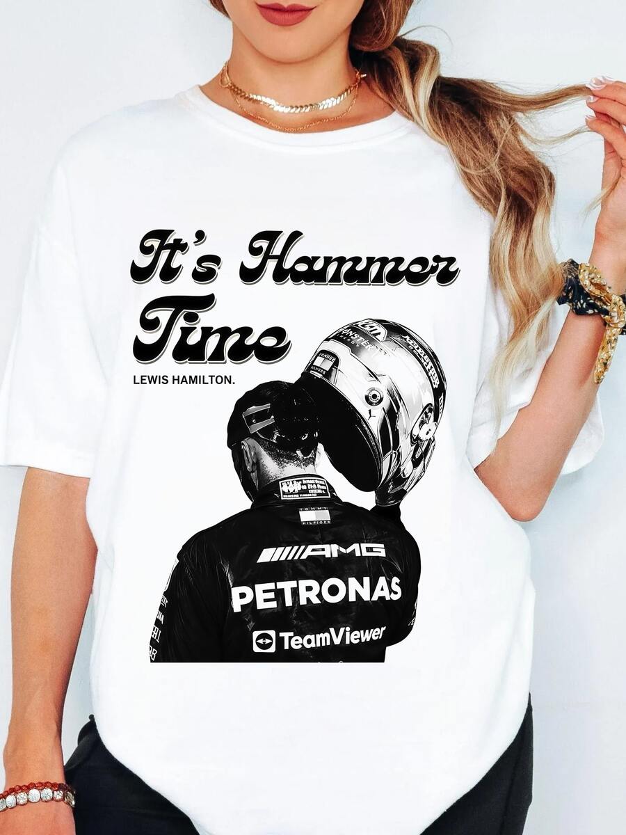 Lewiss Hamiltons It's Hammer Time Women T Shirt,Racing Driver Graphic Casual T Shirt. - White - View 1
