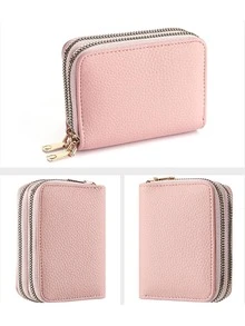Women Double‑Layer PU Leather Zipper Card Holder, Large Capacity ID & Driver License Purse, Multi‑Slots Portable Card Wallet - Multicolor - View 7