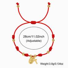 1pc Red Braided Cross Pendant Copper Hand Rope Bracelet, Adjustable Friendship Bracelet For Men And Women, Casual Daily Wear - Multicolor - View 2