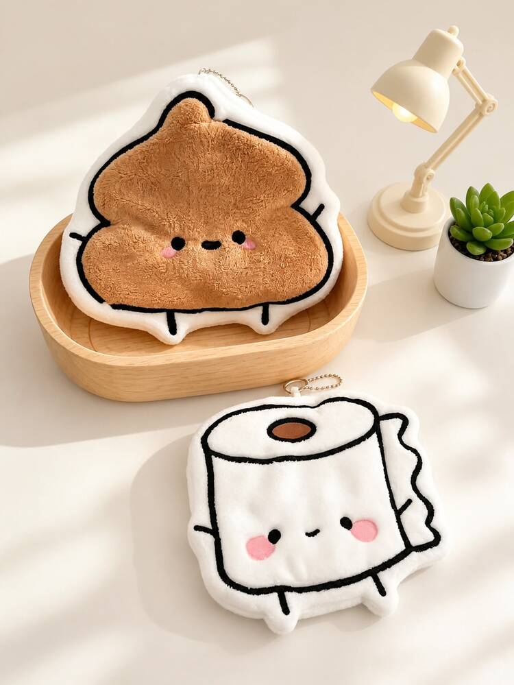 1pc Creative Poop & Toilet Paper Hanging Hand Towel, Soft Coral Fleece Absorbent Cartoon Hand Towel With Hanging Ring, Cute Japanese Style Kitchen Cloth & Bathroom Decor, Fun Practical Home Kitchen Housewarming Gift - Multiple Styles and Colors - View 9
