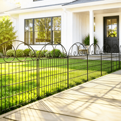 32" (H) X 23.6ft (L) Decorative Garden Fence Animal Barrier With Gate, Rustproof Metal Wire Tall Fencing Border For Dogs Rabbits, Outdoor No Dig Pet Fences, Black Flower Edging For Yard, 10 Panels 27" L X 32" H Metal Temporary Fencing