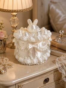 1pc Pearl White Rabbit Jewelry Storage Box With Rabbit Lid, Cute Jewelry Organizer For Rings, Earrings, Necklaces, Bracelets And Small Accessories, Aesthetic Vanity Bedroom Decor, Birthday Valentine's Day Mother's Day Gift For Women And Girls - Multicolor - View 7