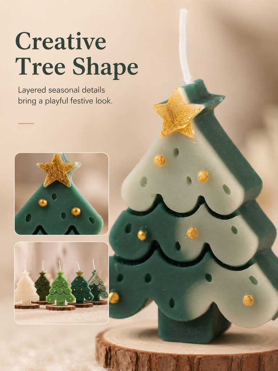 Christmas Tree Shaped Scented Candle, Holiday Christmas Decor Fragrant Candle, Cute Tree-Shaped Candle Ornament, Suitable For Holiday Table, Home Bedroom, Bookshelf Decoration, Creative Christmas Gift - Multi-color - View 1