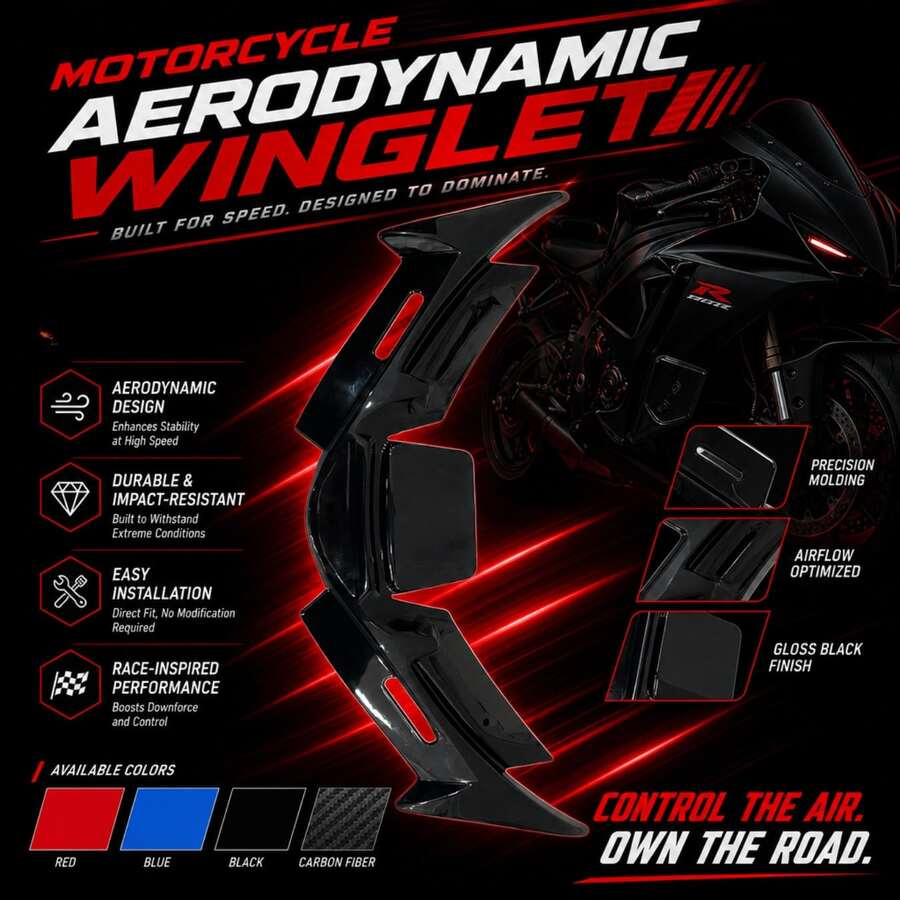 Universal Motorcycle Front Fairing Wing | Aerodynamic Spoiler Wind Deflector Shell | Front Lip Chin Guard Windshield Protector Compatible With R125 R15 V4 PCX160 ADV160 - A - View 1