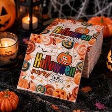 20pcs Halloween Printed Napkins, Pumpkin Skull Spider Web Candy Pattern Napkins, Suitable For Holiday Party Restaurant Table Decoration - - Compatible With Halloween Decorations - Horror Theme Tableware, Holiday Tableware, Trick Or Treat Party Napkins, Theme Event Decoration, Double Layer Paper - Multi-color - View 1