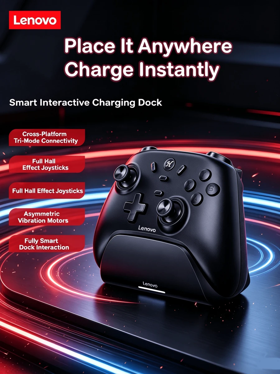 Lenovo S07 High-Performance Game Controller With Dual Vibration Feedback, Plug And Play, Long Life And Durability, Ergonomic Grip, POM Material, Black - Black - View 1