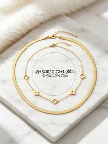 2pcs/Set Multi-Style Long Mixed Chain Necklaces, 18K Gold Plated Stainless Steel, Clover, Twisted Rope, Round Snake Chain, Layerable Necklaces - Gold 4 - View 5
