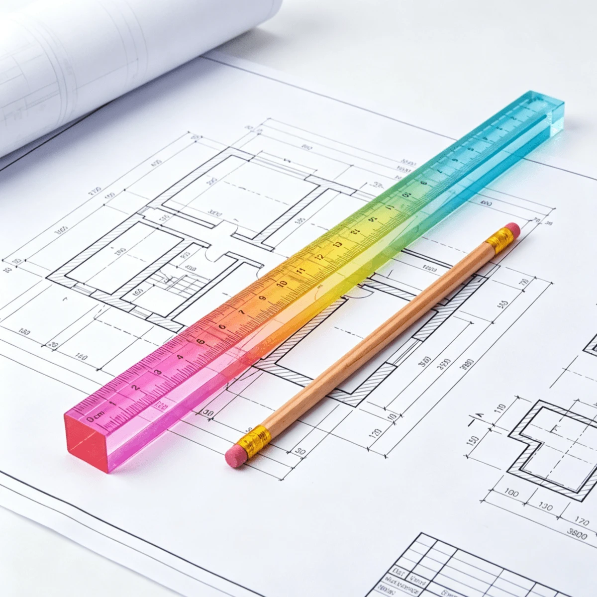 1/2 cái thước kẻ màu gradient, công cụ vẽ hình học khối lập phương 2 trong 1, bộ văn phòng phẩm học toán, dụng cụ vẽ và đo lường, hỗ trợ dạy toán, thước 3D acrylic đa năng, đồ dùng thiết yếu tựu trường - Thước kẻ 3D màu chuyển sắc - Xem 1