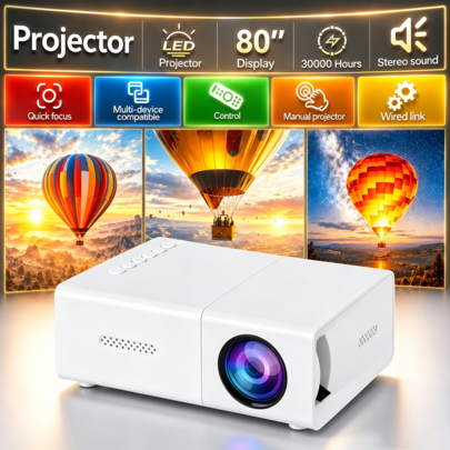 2026 Upgraded HY320MINI Smart Projector, Supports Phone And Computer USB Connection, Built-In Speaker, 230° Adjustable, Compatible With Phone, Computer And Other Devices, Ideal Choice For Home Gaming And Entertainment. Home Projector