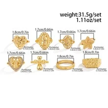 8pcs Fashion Design Heart-Shaped Rings, INS Hollow Heart & Virgin Mary Rings, Suitable For Party, Vacation, Gift For Friends And Family, Daily Wear, Commuting - Gold - View 4