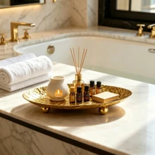 WAXJJDW Gold Textured Vanity Storage Tray With Free Deer Figurine,Key & Cosmetic Jewelry Organizer,Christmas Home Decor Gift - Hammered Storage Tray + Deer - View 9