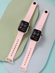 2pcs Coin Cell Powered Led Square Electronic Smart Bracelet Watch, Student Watch/Couple Matching/Couple Watch Set - Pink - View 5