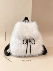 Sweet Furry Bow Backpack For Women Winter Soft Plush Mini Shoulder Bag - Backpack - View 8