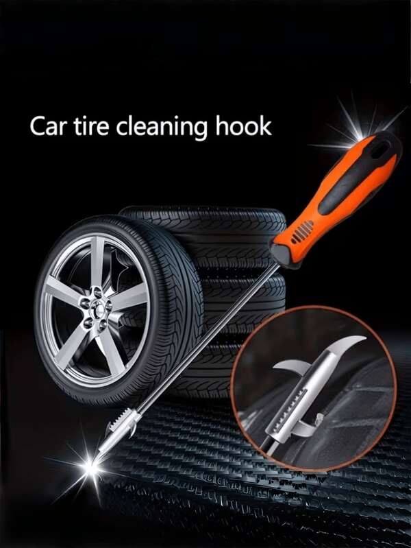 1Pc Car Tire Stone Remover Hook Tool, Non‑Slip Rubber Handle Tire Groove Debris Cleaner, Metal Hook Remover Tool For Automobile Wheel Tire Maintenance