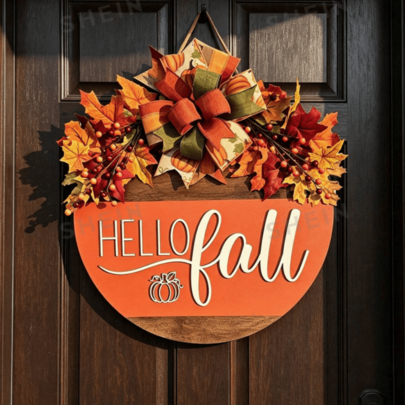 Autumn "Welcome" Hanging Sign, Round Wreath Autumn Theme Design, Front Door Decor, Suitable For Autumn Celebrations And Thanksgiving Home Decoration, Perfect Autumn Home Decor Item