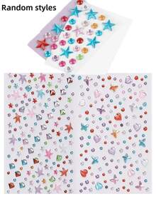 451 3D Summer Rainbow Color Stereoscopic Glitter Gem Stickers, 2 Sheets Bright Heart-Shaped Sequin Self-Adhesive Rhinestone Stickers, Heart Design Suitable For Makeup And Clothing, Multi-Color Diamond Face Decoration Suitable For Festivals, Parties - Multicolor - View 8