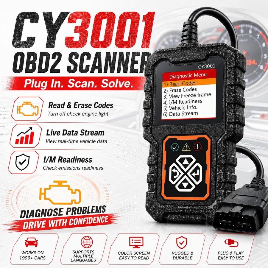 CY3001 高精度 OBDII 掃描儀 即時數據監控汽車引擎故障碼讀取診斷工具 - CY3001 - 查看 1