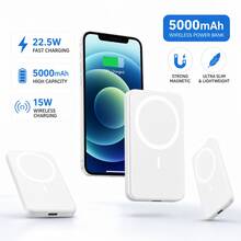 5000mAh Magnetic Portable Power Bank With 15W Wireless Charging And 22.5W Fast Charging, Compact Rounded Battery Pack For Compatible Smartphones, Smooth Solid Colour Design For University Days, Student Life, Project Meetings, Daily Commutes, Road Travel, Weekend Visits And Holiday Breaks, Wireless Charger, University Essentials And Travel Size Mini Products - 1PC - View 2
