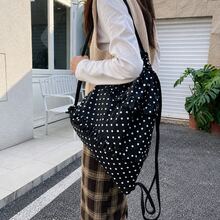 Women's Ruffle Polka Dot Drawstring Backpack, Large Capacity Lightweight Casual Bag for School, Travel & Daily Use - 黒 - チェックする 10