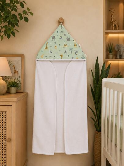 Toalha de banho bebê com capuz infantil menino macia absorvente safari estampada