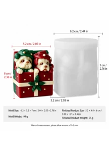 3D Christmas Gift Box Double Puppy Silicone Candle Mold, Two Cute Dogs Peeking Out Of Gift Box Decorated With Holly, DIY Aromatherapy Candle Plaster Diffuser Stone Epoxy Resin Christmas Table Decor Mold - Candle Molds - View 8