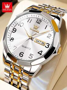 OLEVS 9970 Man Watch Fashion Rhombus Mirror Digital Dial Auto Date Week Waterproof Luminous Original Luxury Quartz Watch For Men - One Size Fits All - View 13