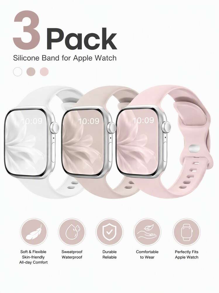 3pcs/Set Unisex Fashion Apple Silicone Watch Band Compatible With 38/40/41/42/44/45/49mm Ultra/SE/8/7/6/5/4/3/2/1 - Multicolor - View 8