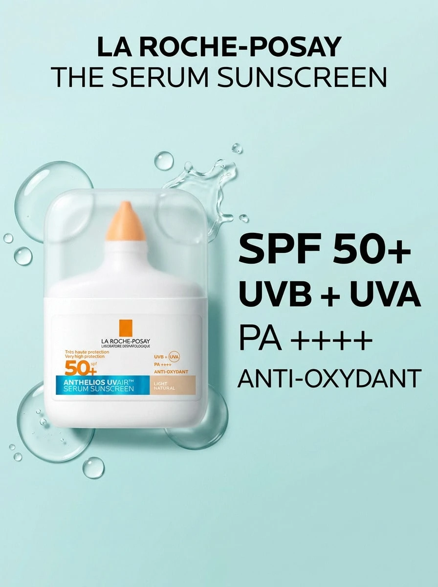 La Roche-Posay Anthelios UVAir Serum Sunscreen SPF50+ Light Natural 50 Ml – Sunscreen Serum, High UVA/UVB Protection, For Sensitive Skin, Light, Antioxidants, Suitable For Morning Skincare Routine - light - View 1