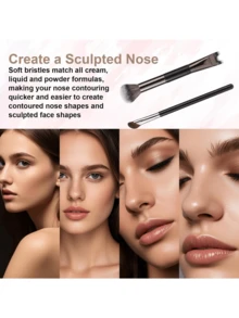 JINSHEE-Two In One Nose Contour Brush, Double Headed U-Shaped Nose Carving And Powder Blusher Brush Precision Fluffy Contour Brush, Perfectly Define The Angular Cheekbones, Highlights, Powder, Contour, Makeup Beginners - Black - View 4