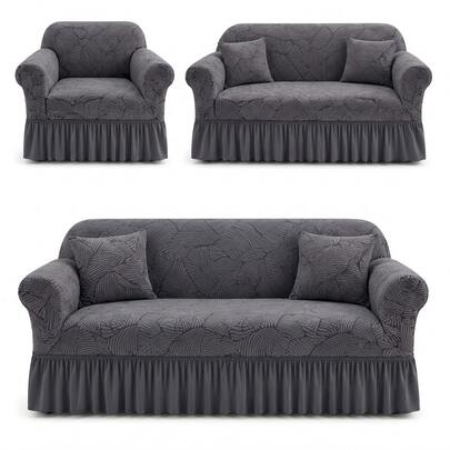 Cubre Sillones para Sala 3pieza Jacquard Cubre Salas Elástico Fundas para Sofá con faldón Lavable