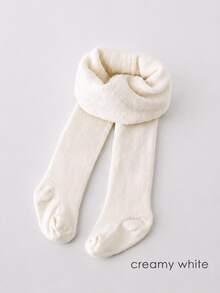 1pc Kids Fleece Lined Tights, Autumn/Winter Baby Thermal Thickened Bodysock For Girls - White - View 7