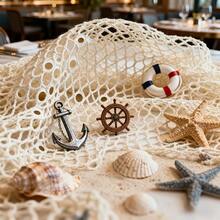 1pc Handmade Fishing Net Wall Decor, Suitable For Party, Hawaiian Party, Underwater Net, Pirate, Ocean, Beach, Halloween, Christmas, Thanksgiving Decoration, Beach Theme Decor, Holiday Decoration, Nautical Style Design - Beige - View 4