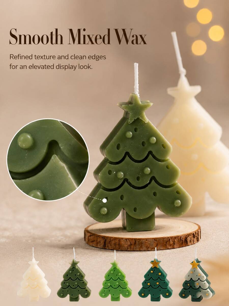 Christmas Tree Shaped Scented Candle, Holiday Christmas Decor Fragrant Candle, Cute Tree-Shaped Candle Ornament, Suitable For Holiday Table, Home Bedroom, Bookshelf Decoration, Creative Christmas Gift - Multi-color - View 1