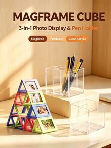 12/8/4/1pc Transparent Magnetic Photo Frame, Suitable For Film, Vertical Mini Photo Frame, Suitable For Room And Office Decoration, Magnetic Base Can Be Attached To Refrigerator/Display Board, Can Hold Mini Cards, Small Photo Display, Christmas Gift - Multicolor - View 4