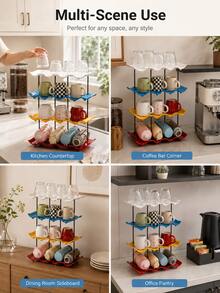 Multi-Tier, Stackable, Transparent Countertop Rack For Cups And Water Bottles; Suitable For Home Use As A Drying Rack For Mugs And Glassware; Ideal For Homes, Bars, Clubs, And Parties; A Space-Saving Countertop Display Stand. - Multicolor - View 7