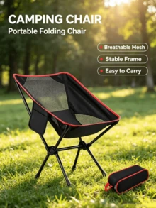 Lightweight Outdoor Folding Moon Chair, Portable Camping Chair With Breathable Mesh Seat And Storage Bag, Thickened Sturdy Frame For Stability, Ergonomic Backrest Design For Excellent Lumbar Support, Side Pocket For Phone, Water Bottle And Other Small Items, No Assembly Required, Open And Ready To Use, Compact Folded Size For Easy Carrying, Suitable For Camping, Picnic, Fishing - Multicolor - View 10