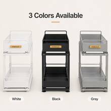 2 Tier Under Sink Organizer, Metal Pull Out Sliding Drawer Rack, Cabinet Storage Shelf For Kitchen Bathroom, Black White Grey - View 9