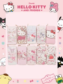 SANRIO محفظة طويلة للنساء بتصميم هالو كيتي، محفظة/حقيبة جلدية طويلة بتصميم شخصية كرتونية عصرية، هدية عيد ميلاد & عيد الميلاد - متعدد الألوان - مشاهدة 1